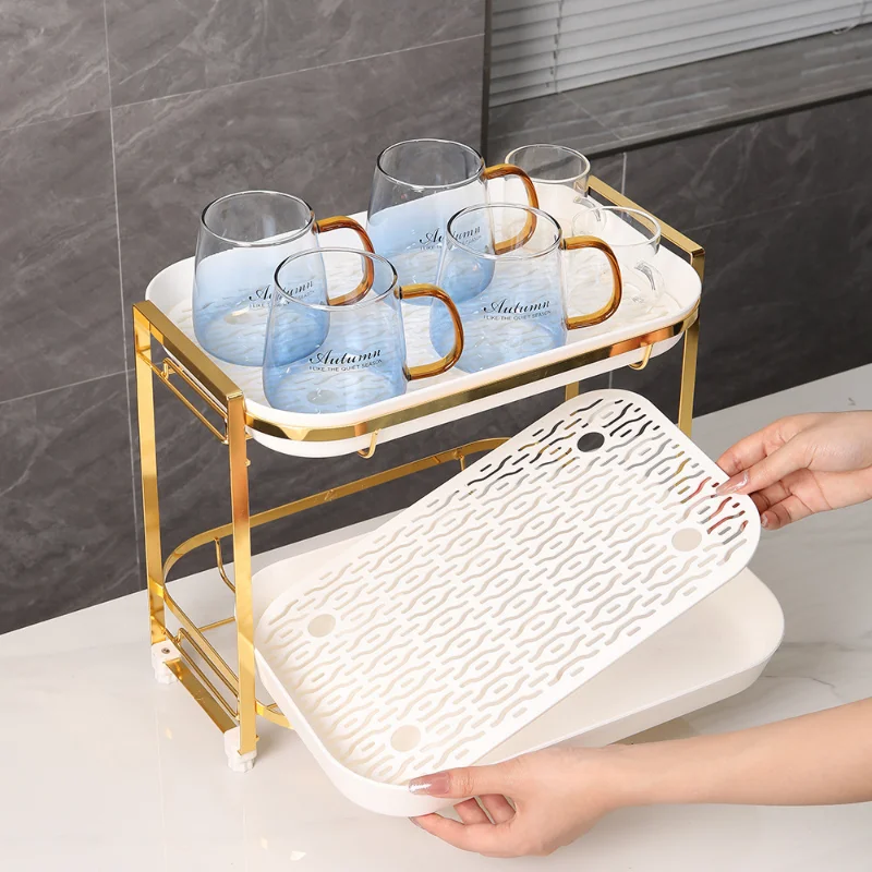 Double Layer Kitchen Storage Shelf Multifunctional Drain Tray Fruit Plate Water Cup Tea Tray Dessert Food Sundries Storage Tray 
Double Layer Kitchen Storage Shelf Multifunctional Drain Tray Fruit Plate Water Cup Tea Tray Dessert Food Sundries Storage Tray