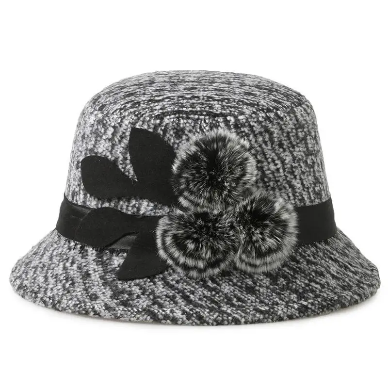 

Шляпа Fedoras для женщин Зимняя теплая женская шапка из искусственной шерсти женские зимние теплые шапки с цветком подарок для мамы элегантная Вечеринка 57-58 см