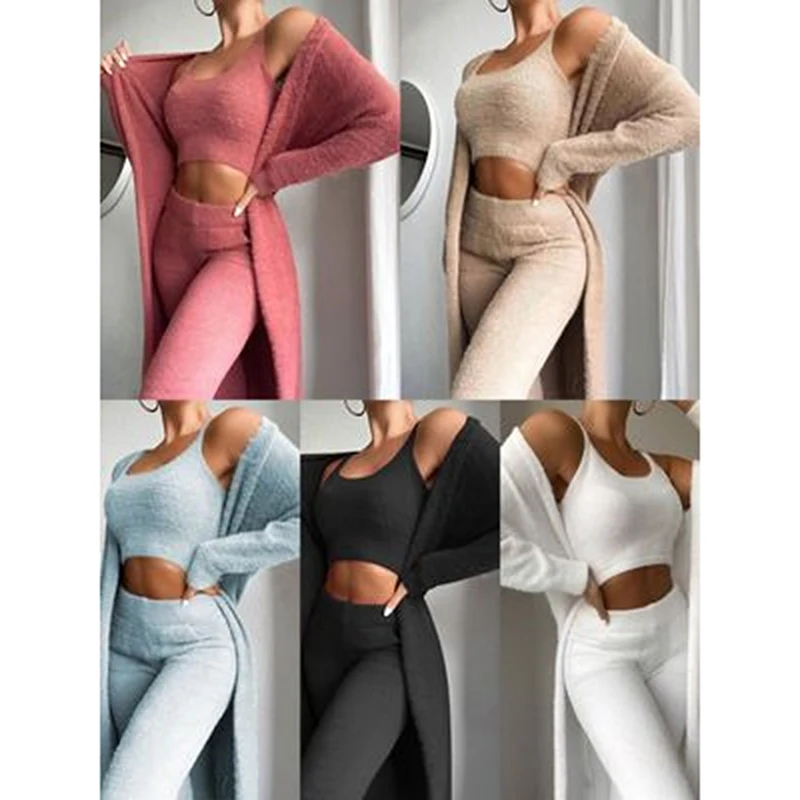 3pcs/Set Lounge Wear Women Tracksuit Autumn Winter Outfits Cardigan Velvet Crop Top Long Sleeve Coat High Waist Pants Women Set
3pcs/Set Lounge Wear Women Tracksuit Autumn Winter Outfits Cardigan Velvet Crop Top Long Sleeve Coat High Waist Pants Women Set