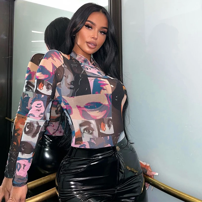 Bodysuit Women Clothing Fashion Streetwear Graphic Printed Mesh Female Jumpsuit Chic Long Sleeve Short Romper Tight One Pieces
Bodysuit Women Clothing Fashion Streetwear Graphic Printed Mesh Female Jumpsuit Chic Long Sleeve Short Romper Tight One Pieces