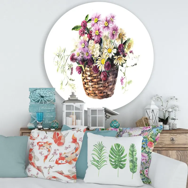 'The Basket Bouquet From Meadow Flowers' Traditional Circle Metal Wall Art 36x36 - Disc of 36
'The Basket Bouquet From Meadow Flowers' Traditional Circle Metal Wall Art 36x36 - Disc of 36