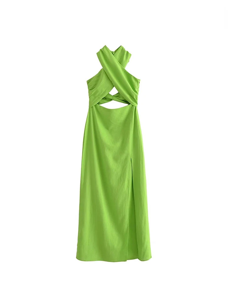 TRAF Women Fashion with Hollow Out Front Slit Linen Midi Dress Sexy Backless Crossover Halter Neck Female Dresses Vestidos
TRAF Women Fashion with Hollow Out Front Slit Linen Midi Dress Sexy Backless Crossover Halter Neck Female Dresses Vestidos