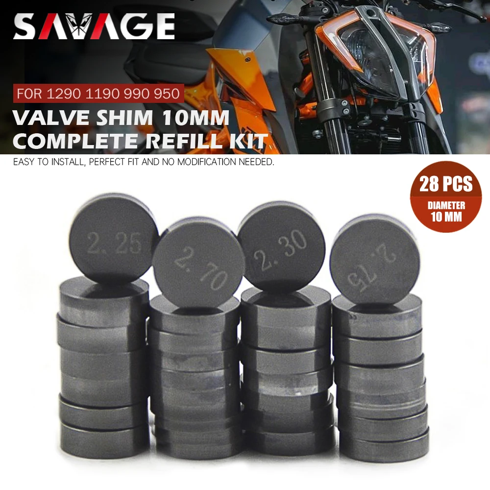 28pcs Valve Shim 10mm Complete Refill Kit For 1290 SUPER DUKE R/GT ADV 1190 RC8/R 950 990 SMT SUPERMOTO Motorcycle Engine Parts
28pcs Valve Shim 10mm Complete Refill Kit For 1290 SUPER DUKE R/GT ADV 1190 RC8/R 950 990 SMT SUPERMOTO Motorcycle Engine Parts