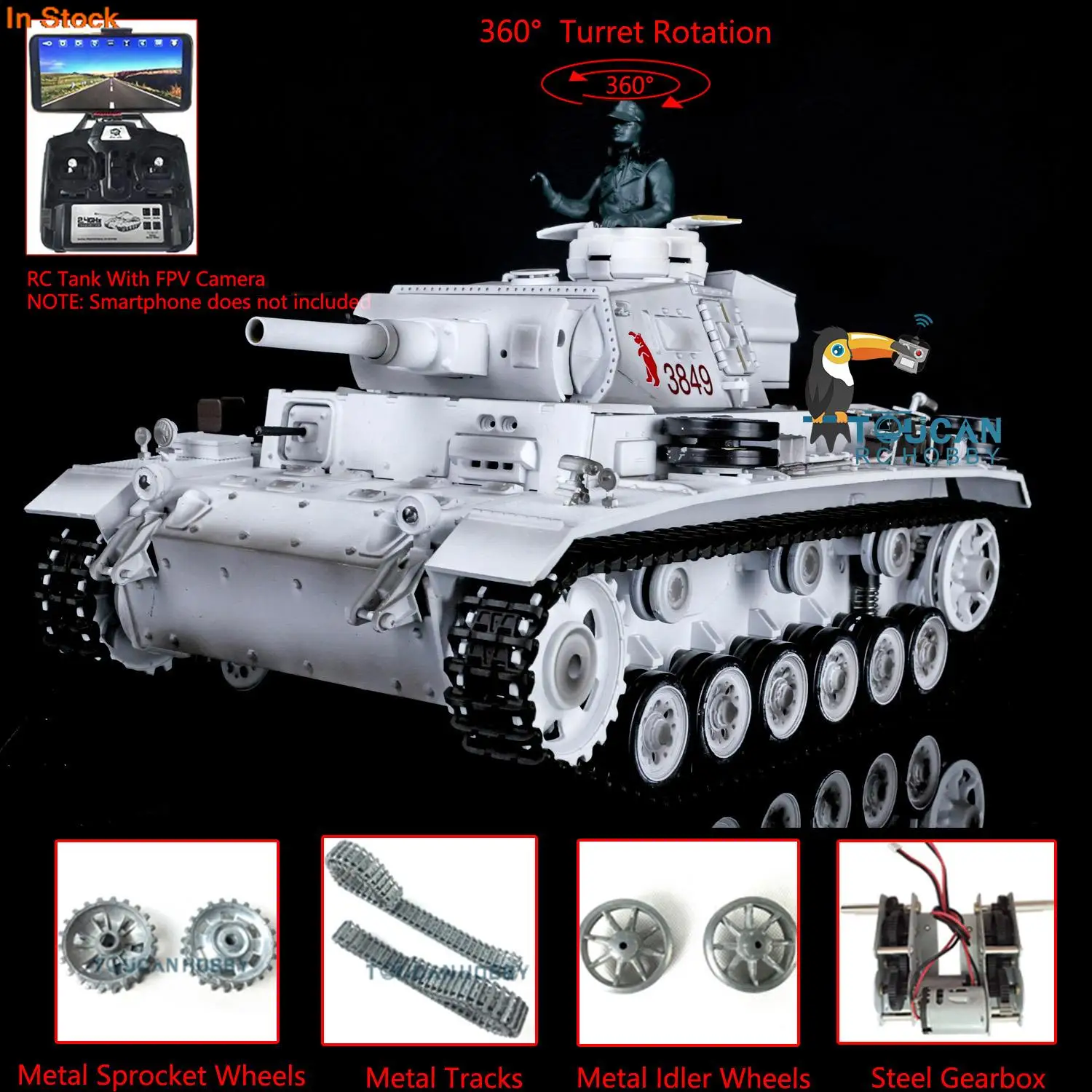 Heng Long 1/16 FPV Camera Snow 7.0 Upgraded Panzer III H RTR RC Tank 3849 360° Turret Metal Tracks Wheels Machine Gun TH17376
Heng Long 1/16 FPV Camera Snow 7.0 Upgraded Panzer III H RTR RC Tank 3849 360° Turret Metal Tracks Wheels Machine Gun TH17376