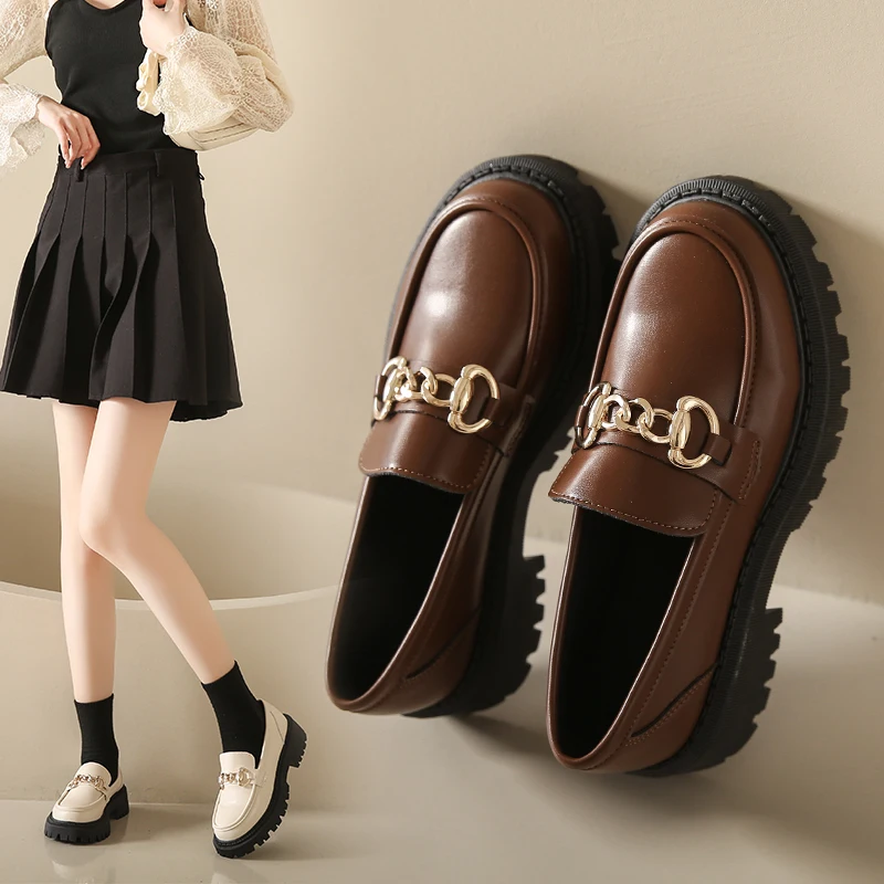 Chunky Loafers Women Genuine Cow Leather Platform Shoes Round Toe Metal Chain Slip on Ladies Flats Handmade 2023
Chunky Loafers Women Genuine Cow Leather Platform Shoes Round Toe Metal Chain Slip on Ladies Flats Handmade 2023