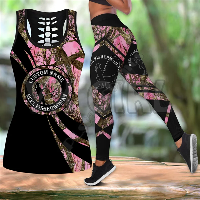 

Personalized Name Reel Fisherwomen Camo Fishing 3D Printed Tank Top+Legging Combo Outfit Yoga Fitness Legging Women