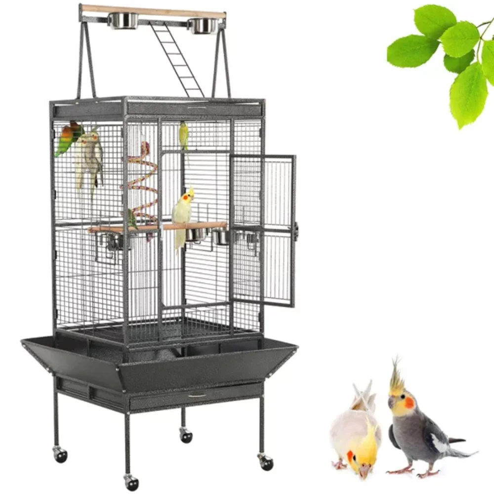 

68.5" Rolling Metal Large Bird Cage with Play Top for Large Pet Birds Cages & Nests