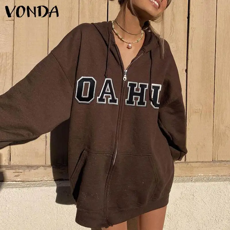 Hooded Sweatshirts VONDA Women Vintage Letter Printed Zipper Blusas With Pockets Casual Zip Up Long Sleeve Hoodies Sweatshirts
Hooded Sweatshirts VONDA Women Vintage Letter Printed Zipper Blusas With Pockets Casual Zip Up Long Sleeve Hoodies Sweatshirts