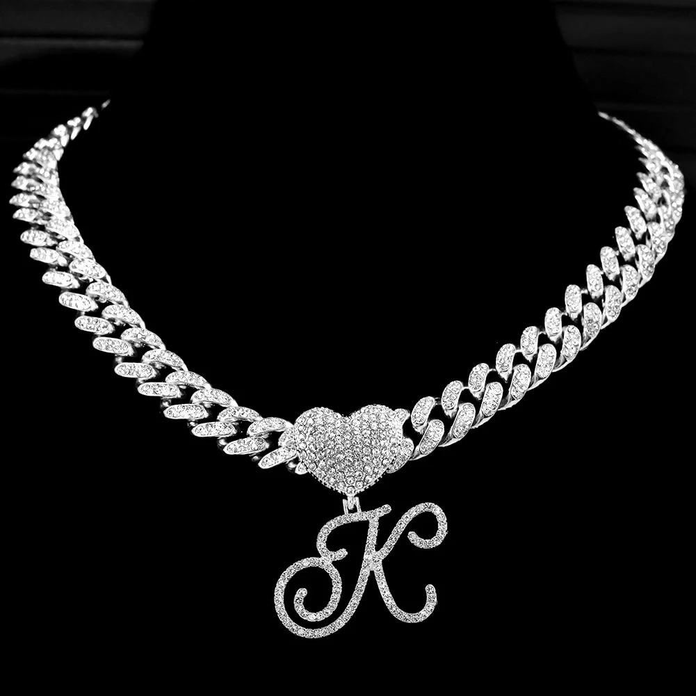 Hip Hop Heart Cursive Initial Letter Pendant Necklace For Women 13mm Iced Out Cuban Link Chain Choker Necklace Fashion Jewelry
Hip Hop Heart Cursive Initial Letter Pendant Necklace For Women 13mm Iced Out Cuban Link Chain Choker Necklace Fashion Jewelry