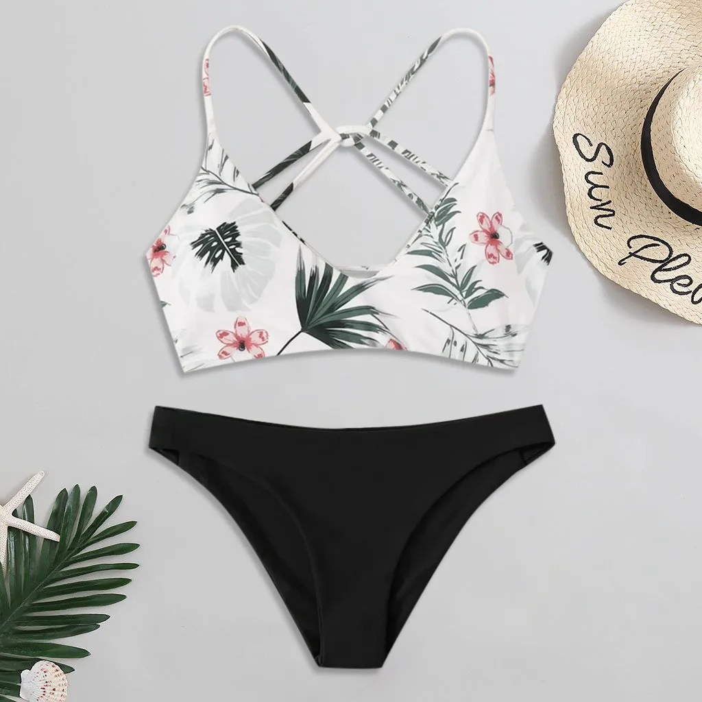 

Sexy Bandeau Bikini Set Women Floral Random Print Bikini Set Push-Up Swimsuit Beachwear Padded Swimwear Bathing Suit Biquini