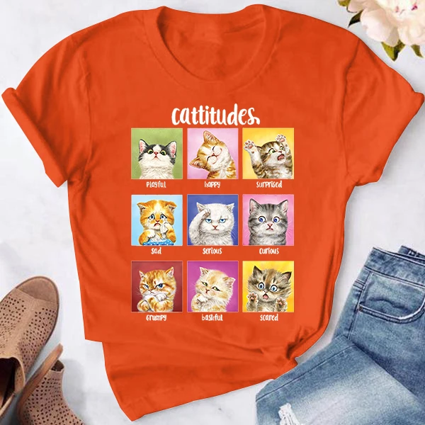 Women Tees Lovely 90s Fashion Short Sleeve Tshirts Cartoon Cattitudes Cat Print Summer Female Shirt Clothes Tops Graphic T-Shirt
Women Tees Lovely 90s Fashion Short Sleeve Tshirts Cartoon Cattitudes Cat Print Summer Female Shirt Clothes Tops Graphic T-Shirt
