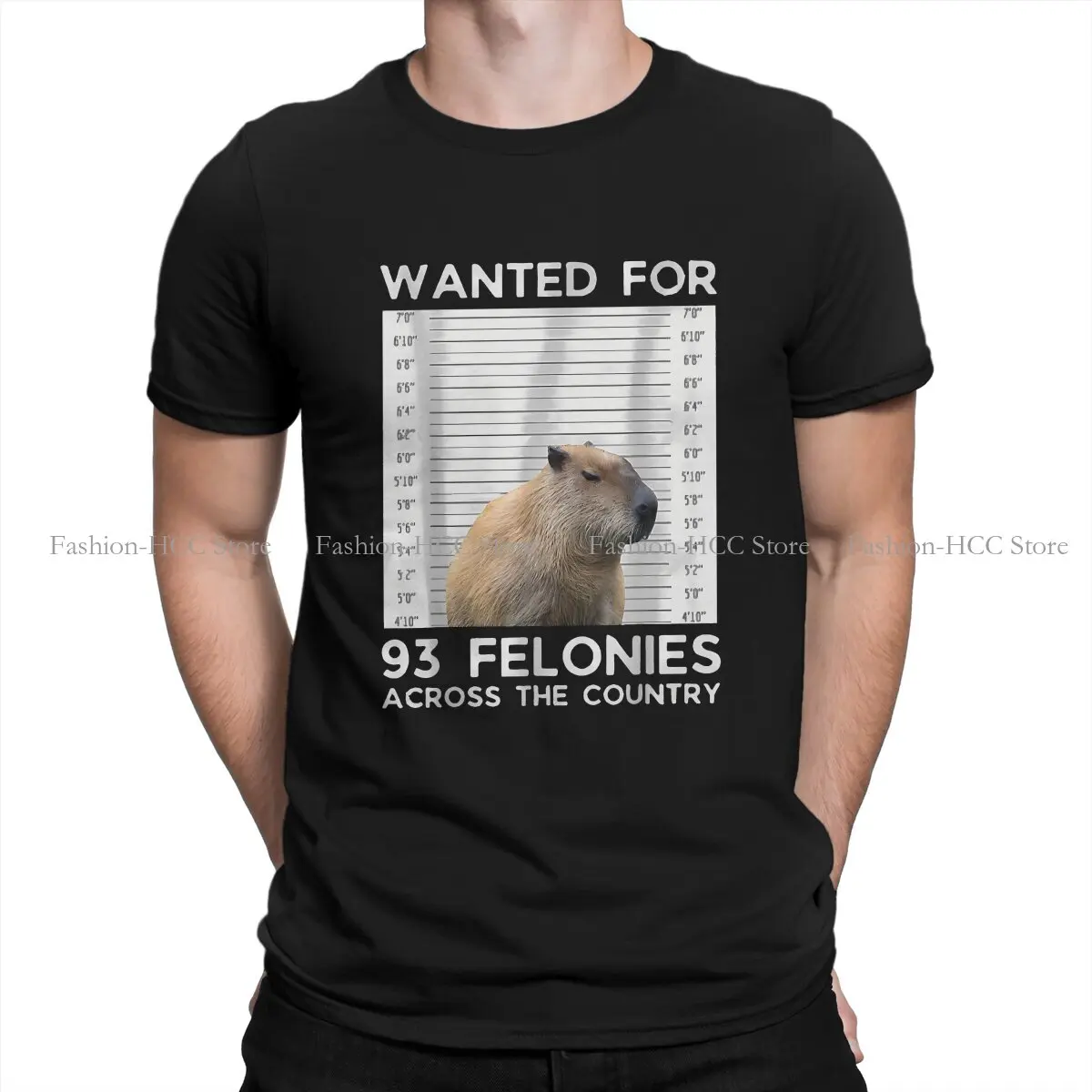 Mugshot Wanted for 93 Felonies Across the Country Hip Hop Polyester TShirt Capybara Capybaras Printing Streetwear T Shirt Male
Mugshot Wanted for 93 Felonies Across the Country Hip Hop Polyester TShirt Capybara Capybaras Printing Streetwear T Shirt Male