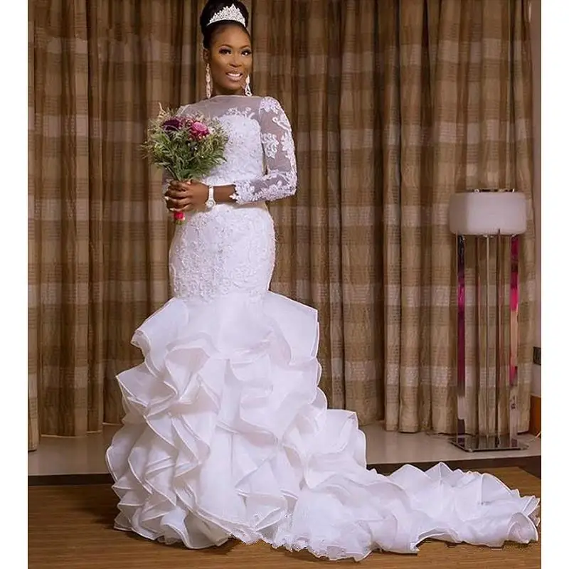 Romantic African Mermaid Wedding Dresses Long Sleeves 2023 vestido de novia Black Girls Women Wedding Gowns Sheer Illusion Dress
Romantic African Mermaid Wedding Dresses Long Sleeves 2023 vestido de novia Black Girls Women Wedding Gowns Sheer Illusion Dress