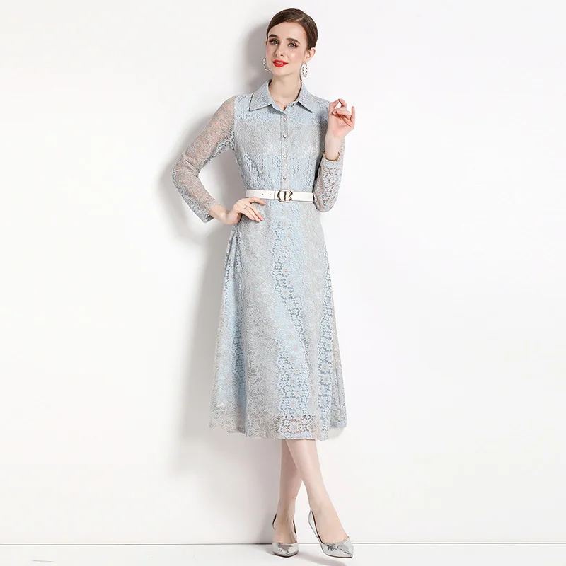 French Retro Lace Long Dress Elegant Crochet Hollow Embroid Party Dress Temperament Ladies Lapel Slim A-Line Robes Mujer G680
French Retro Lace Long Dress Elegant Crochet Hollow Embroid Party Dress Temperament Ladies Lapel Slim A-Line Robes Mujer G680