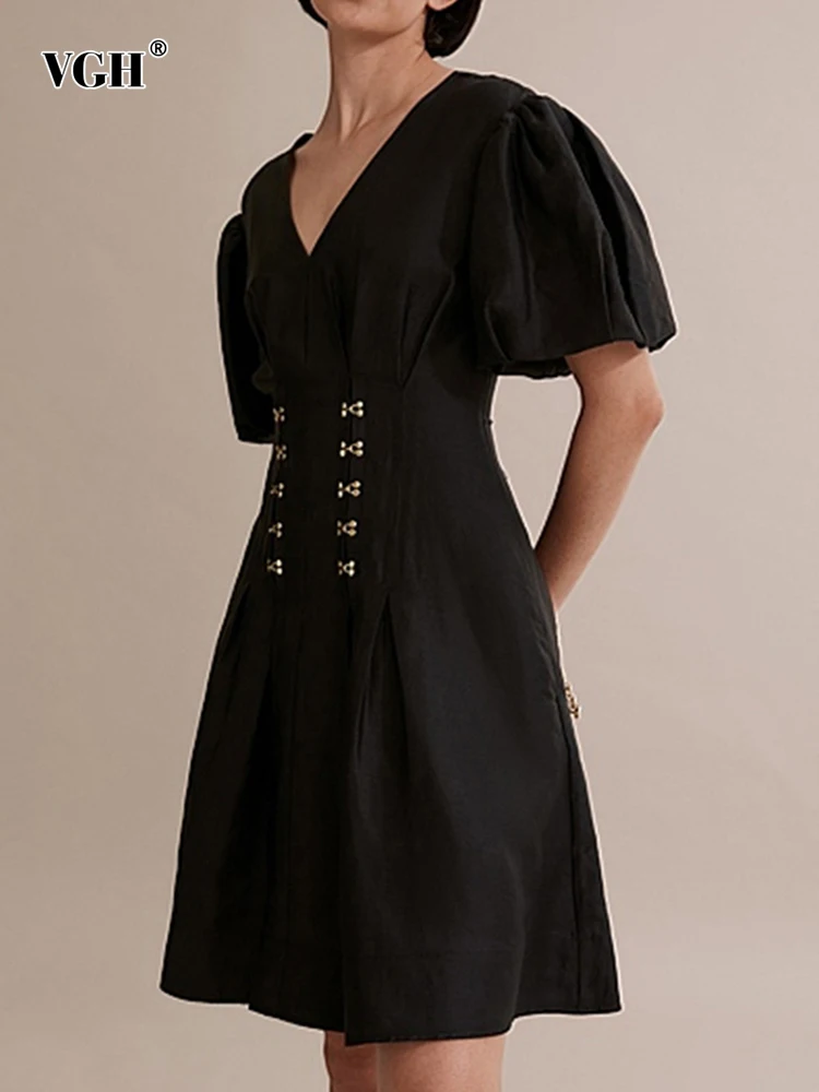 VGH Vintage Black Mini Dress For Women V Neck Short Puff Sleeve Gathered Waist Patchwork A Line Dresses Female Fashion Clothing
VGH Vintage Black Mini Dress For Women V Neck Short Puff Sleeve Gathered Waist Patchwork A Line Dresses Female Fashion Clothing