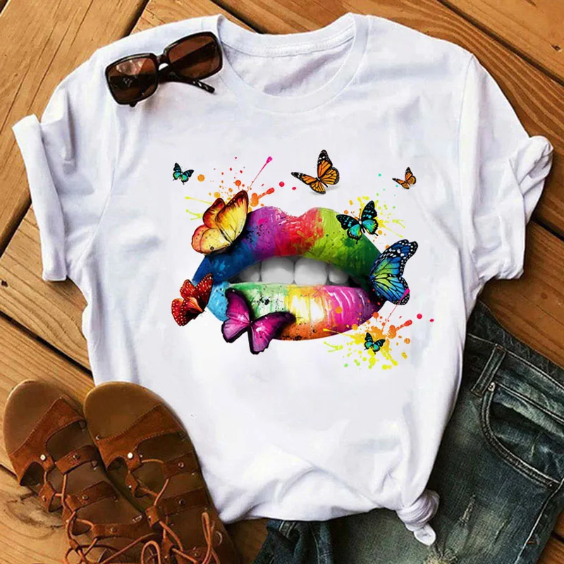 Butterfly Colorful Lips Printed T Shirt Fashion Women T Shirt Female Harajuku Cute Graphic Tee Shirt Women Summer T-shirt Tops
Butterfly Colorful Lips Printed T Shirt Fashion Women T Shirt Female Harajuku Cute Graphic Tee Shirt Women Summer T-shirt Tops