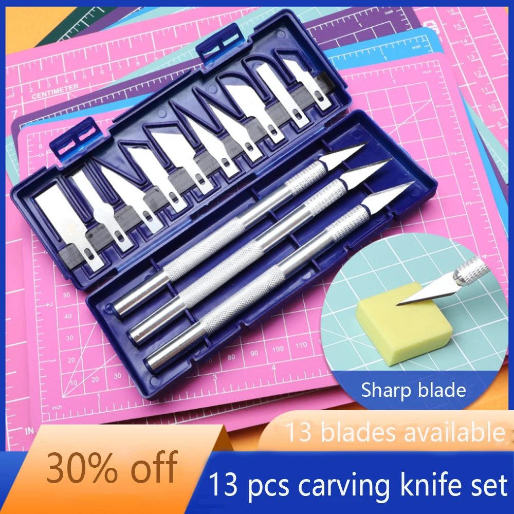 13Pcs Carving Knife set Craft Sculpture Paper Cutting Blade Precision Engraving Cutter Non-Slip Hand Tool DIY Art Hobby Repair
13Pcs Carving Knife set Craft Sculpture Paper Cutting Blade Precision Engraving Cutter Non-Slip Hand Tool DIY Art Hobby Repair