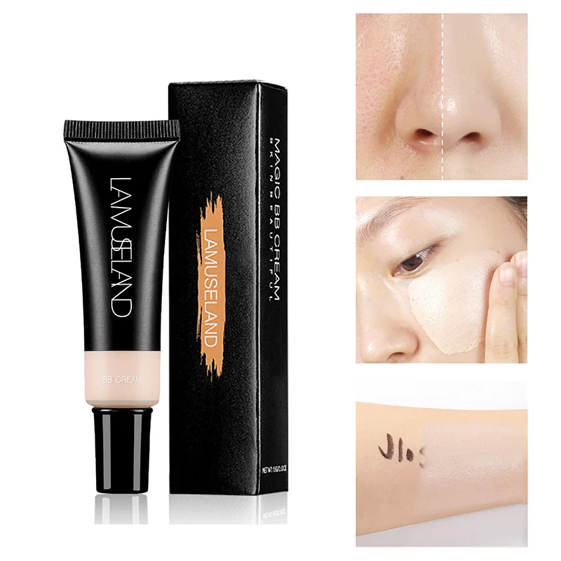 

Nude Makeup Facial Foundation Waterproof Cover Blemish Base Fluid Concealer Oil Control Lasting Brighten Skin BB Cream Cosmetics