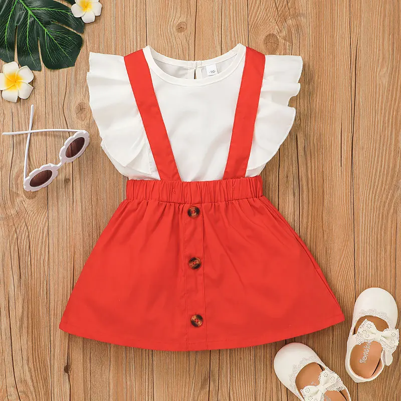 Kids Summer Outfit 2022 Europe and America Hot Sell White Flying Sleeved T-shirts Tops + Red Suspenders Skirts Girls 2 Piece Set
Kids Summer Outfit 2022 Europe and America Hot Sell White Flying Sleeved T-shirts Tops + Red Suspenders Skirts Girls 2 Piece Set