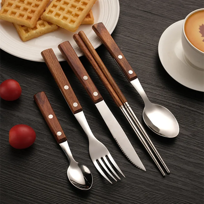Wooden Handle Cutlery Set Stainless Steel Luxury Home Spoon Fork Knive Chopsticks Tableware Kitchen Dinnerware Set
Wooden Handle Cutlery Set Stainless Steel Luxury Home Spoon Fork Knive Chopsticks Tableware Kitchen Dinnerware Set
