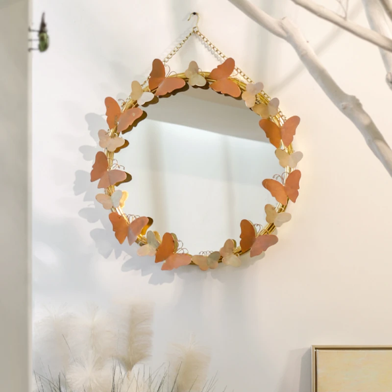 

Креативное настенное зеркало для столовой, задний фон для гостиной, украшение для стены, кованое железное косметическое зеркало для крыльца