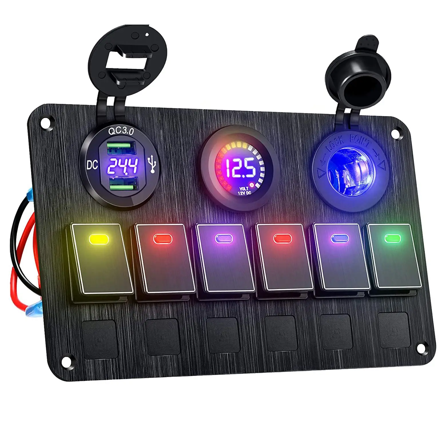 Waterproof Marine Boat Rocker Switch Panel 6 Gang with QC 3.0 USB Charger +DC 12/24 Volt Socket +LED Voltmeter
Waterproof Marine Boat Rocker Switch Panel 6 Gang with QC 3.0 USB Charger +DC 12/24 Volt Socket +LED Voltmeter