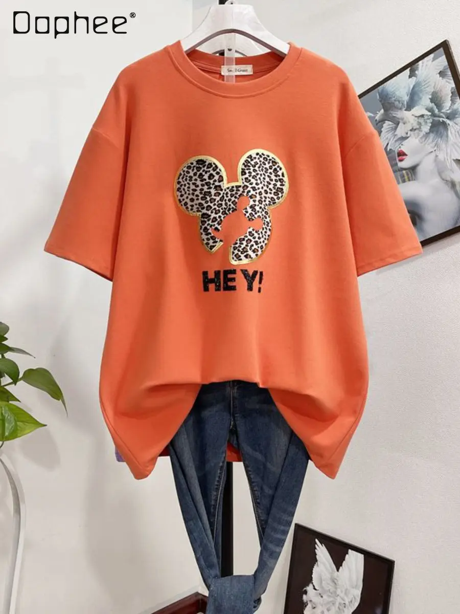 Женская хлопковая футболка с коротким рукавом, свободная утепленная футболка с круглым вырезом и мультяшным леопардовым принтом, Осень-зим...
Женская хлопковая футболка с коротким рукавом, свободная утепленная футболка с круглым вырезом и мультяшным леопардовым принтом, Осень-зим...