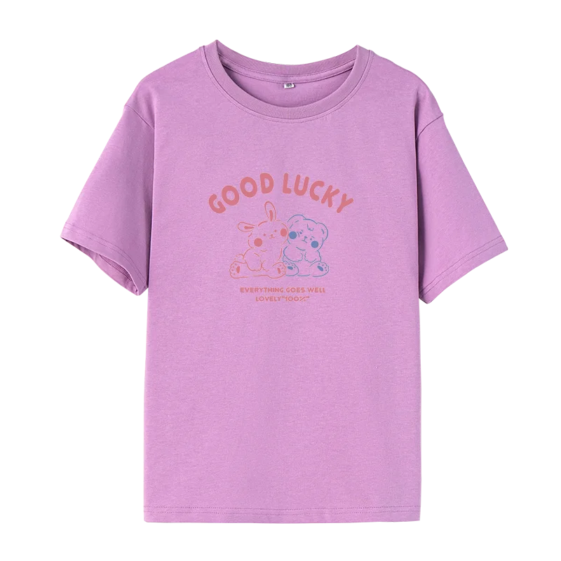 Lucky Rabbit and Bear Cartoon Cute Print T-shirt Summer New Female Round Neck Short Sleeves Versatile Classic Women's Clothing
Lucky Rabbit and Bear Cartoon Cute Print T-shirt Summer New Female Round Neck Short Sleeves Versatile Classic Women's Clothing