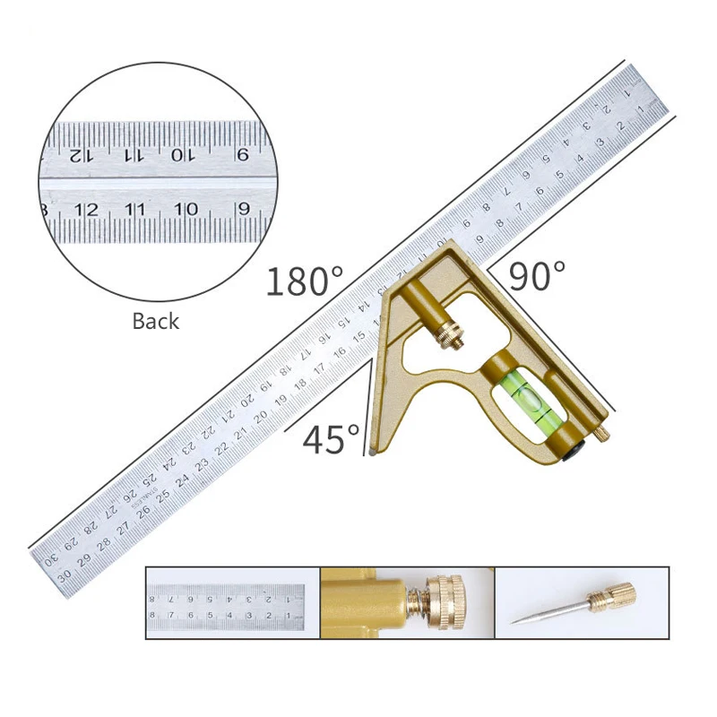 New 30cm Multifunction Joiner Carpenter Stainless Steel Combined Square 45° 90° 180° Metal Marking Right Ruler For Woodworking
New 30cm Multifunction Joiner Carpenter Stainless Steel Combined Square 45° 90° 180° Metal Marking Right Ruler For Woodworking