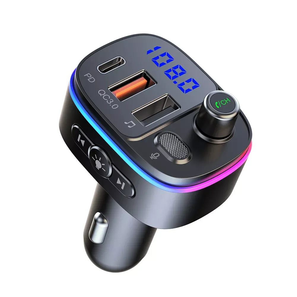 FM Transmitter 5.0 Handsfree Mp3 Player with PD Type C QC3.0 USB Fast Charging Port Colorful Light Accessories 
FM Transmitter 5.0 Handsfree Mp3 Player with PD Type C QC3.0 USB Fast Charging Port Colorful Light Accessories