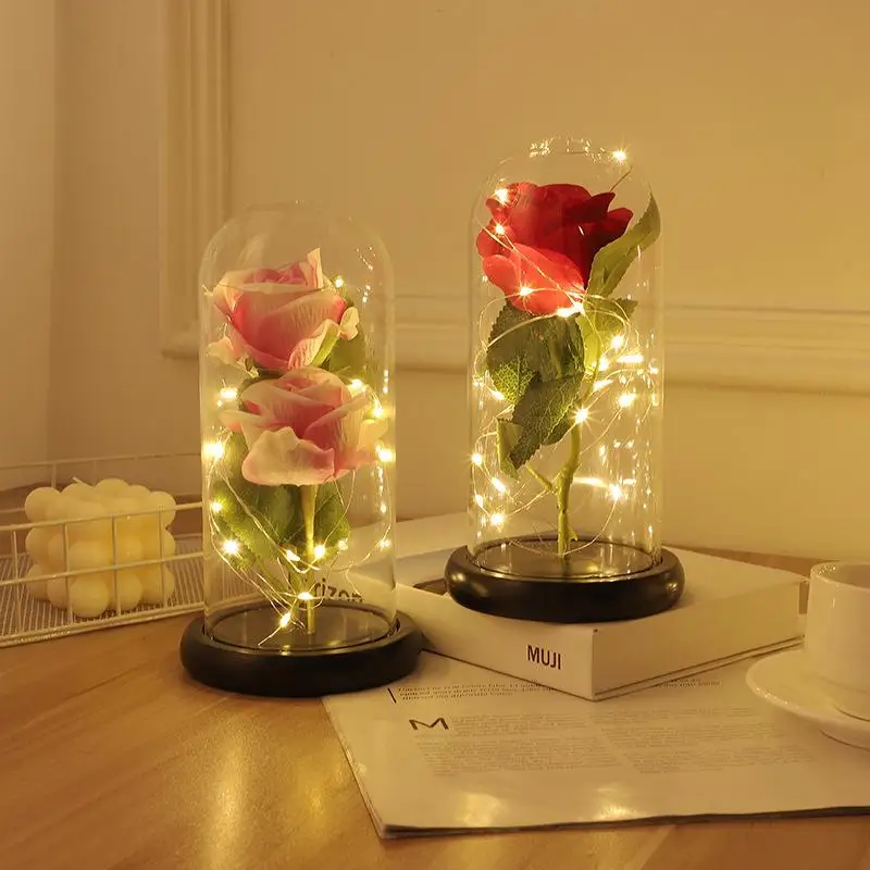 Glass Cover Immortal Rose Flower Ornaments LED Luminous Artificial Flower Creative Christmas Valentine's Day Gift
Glass Cover Immortal Rose Flower Ornaments LED Luminous Artificial Flower Creative Christmas Valentine's Day Gift