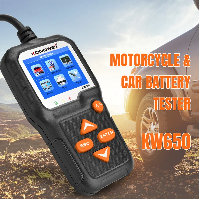 Car Motorcycle Battery Tester 12V 6V Battery System Analyzer 2000CCA Charging Cranking Test Tools for the Car KW650
Car Motorcycle Battery Tester 12V 6V Battery System Analyzer 2000CCA Charging Cranking Test Tools for the Car KW650
