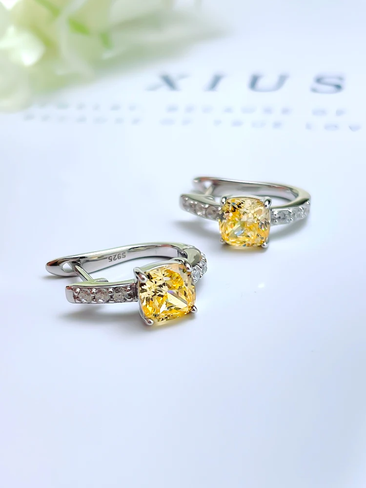 

Модные серьги из серебра 925 пробы с искусственным желтым бриллиантом, встроенные в высокоуглеродистые бриллианты, нишевый дизайн, новые компактные женские серьги