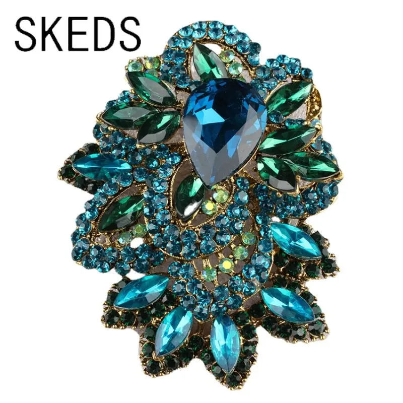 

SKEDS Luxury Large Rhinestone Big Brooches Pins For Women Shiny Boutique Decoration Badges Party Banquet Dress Pin Brooch Gift