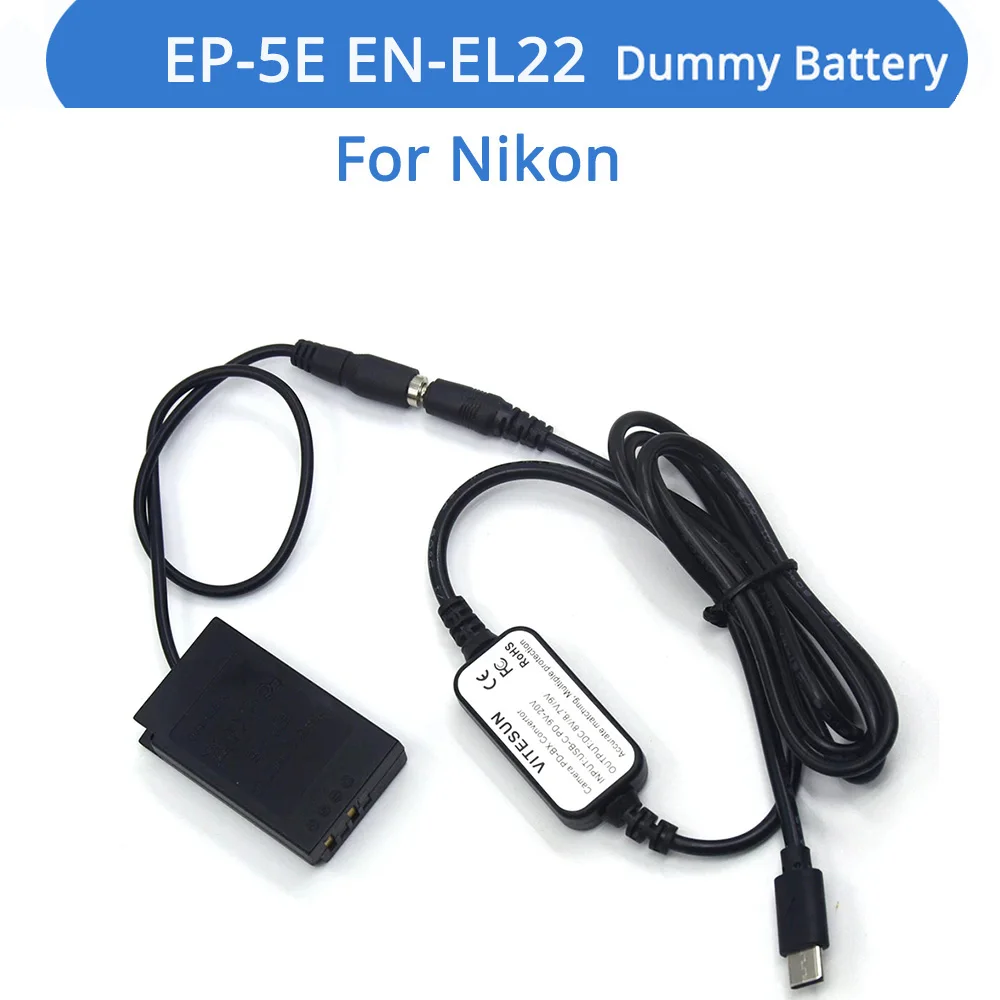 

Power Bank USB Type-C Charger Cable EH5A ENEL22 EN-EL22 Dummy Battery EP-5E DC Coupler For Nikon 1 J4 S2 1J4 1S2 Camera