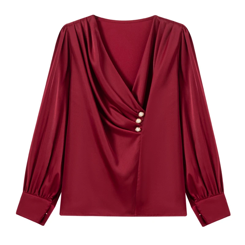 Sexy V-neck shirt female beaded 2022 spring new Korean fashion irregular folds elegant long-sleeved loose casual chiffon top
Sexy V-neck shirt female beaded 2022 spring new Korean fashion irregular folds elegant long-sleeved loose casual chiffon top