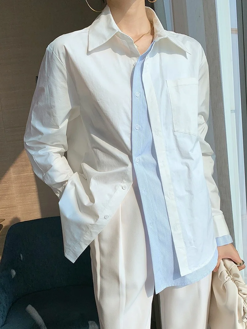 Women oversized Vintage Casual Long Sleeve T-Shirt 2021 New Fake 2 Pics Patchwork Stripe Spring Tops White Blue Solid Streetwear
Women oversized Vintage Casual Long Sleeve T-Shirt 2021 New Fake 2 Pics Patchwork Stripe Spring Tops White Blue Solid Streetwear