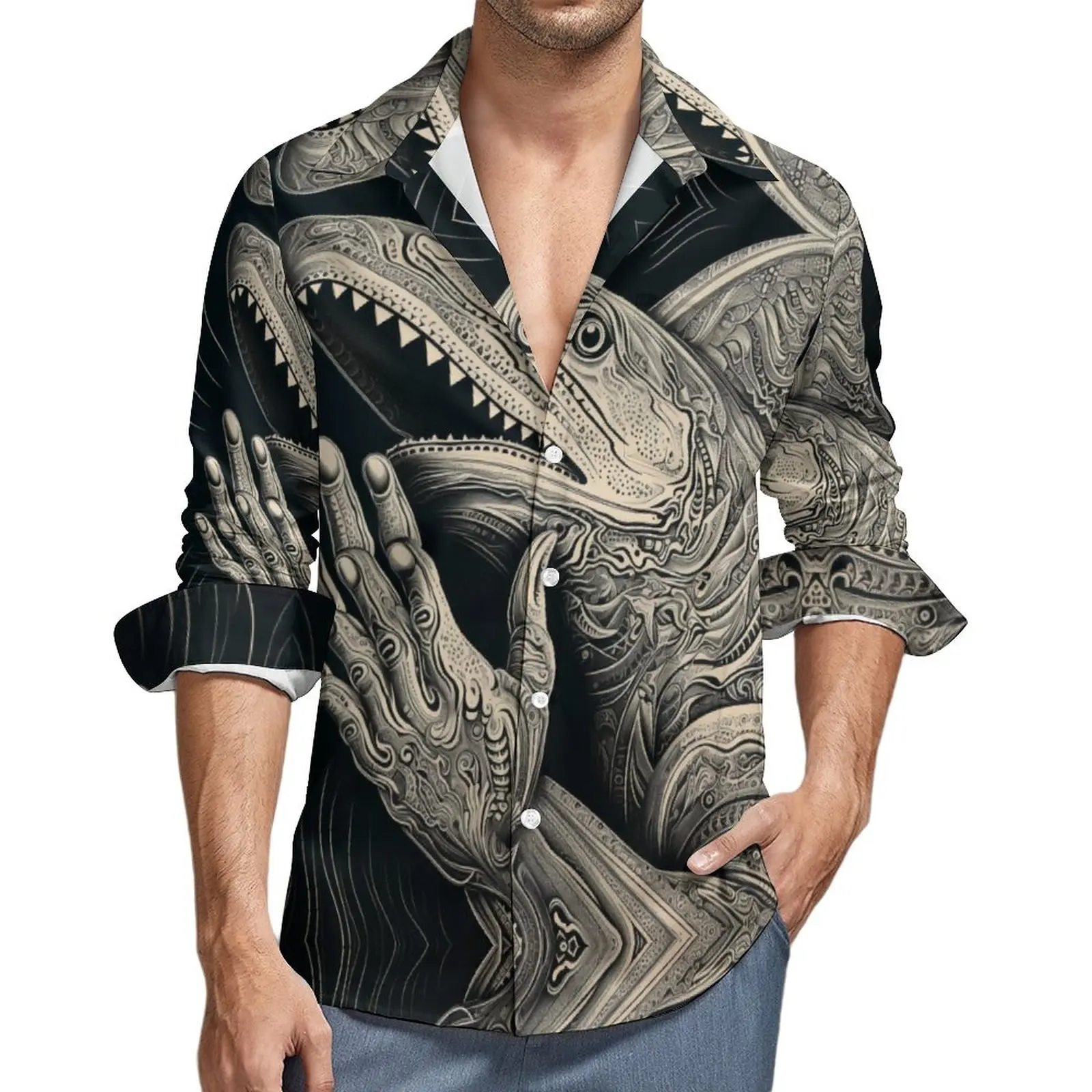 Shark Casual Shirts Male Intricate Lines Shirt Long Sleeve Vintage Aesthetic Blouses Autumn Design Clothes Big Size 3XL 4XL
Shark Casual Shirts Male Intricate Lines Shirt Long Sleeve Vintage Aesthetic Blouses Autumn Design Clothes Big Size 3XL 4XL