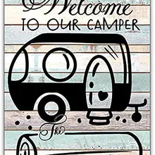Funny Welcome to Our Camper Family Metal Tin Sign Wall Farmhouse Rustic Camping Signs for Home Garage Men Cave Decor Camper
