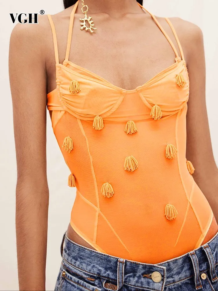 VGH Sexy Sheer Mesh Bodysuits For Women Square Collar Sleeveless High Waist Spliced Appliques Slim Bodysuit Female Fashion New
VGH Sexy Sheer Mesh Bodysuits For Women Square Collar Sleeveless High Waist Spliced Appliques Slim Bodysuit Female Fashion New