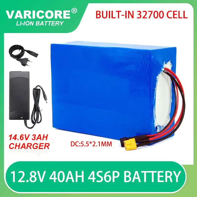 

12.8V 40Ah 4S6P 32700 Lifepo4 battery with 40A same port balanced BMS 12V Power supply 14.6V 3A Lithium Iron Phosphate Charger