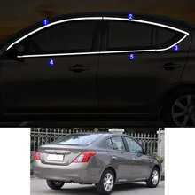 For Nissan Sunny 2010 2011 2012 2013 2014 2015 2016 2017 Car Sticker Garnish Pillar Window Middle Strip Trim Frame Hoods