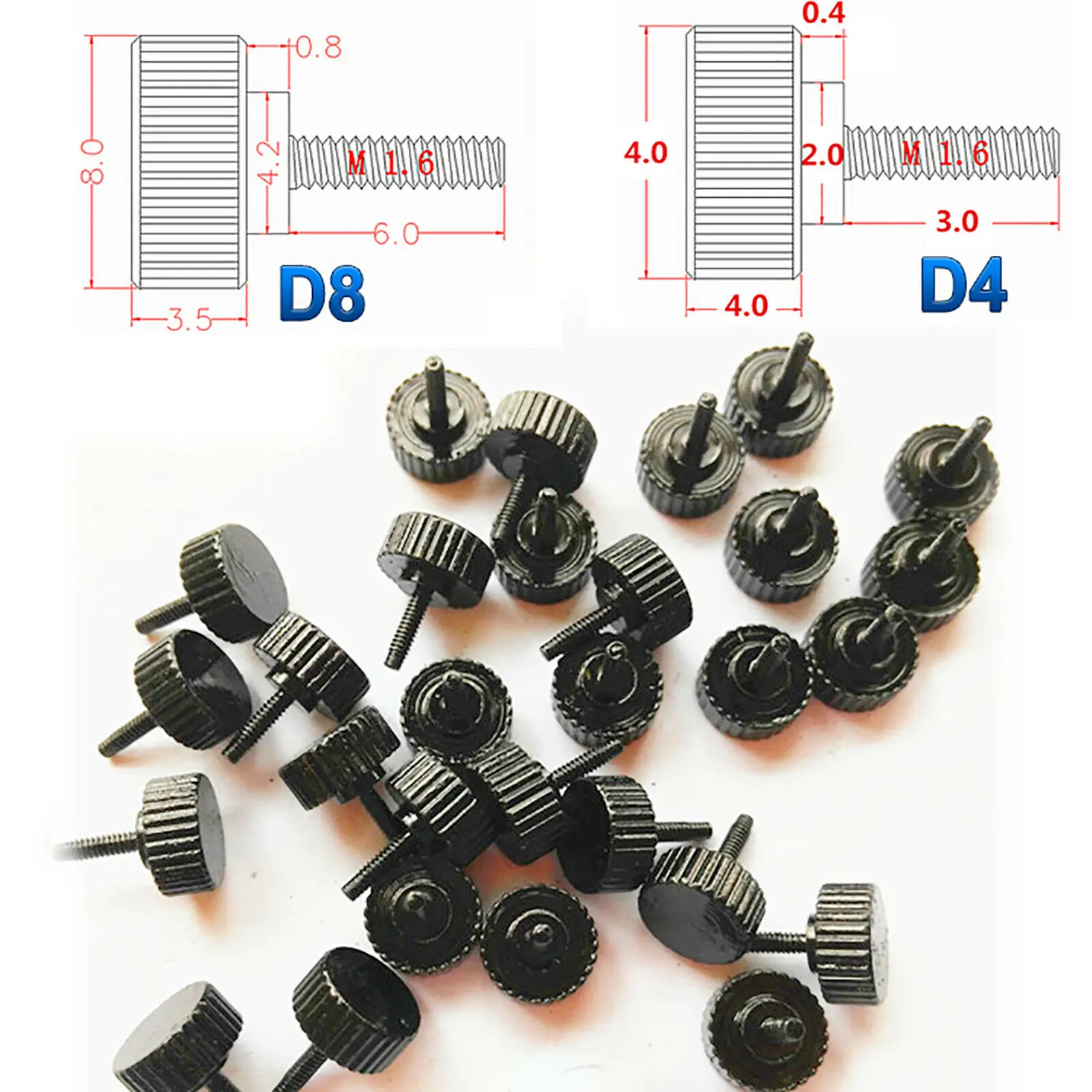 M1.6 Knurled Thumb Screw Head Width 4 Thick 4 Head Width 8 Thick 3.5 Hand Turn Knob Bolt Black Galvanized Iron For PC Case
M1.6 Knurled Thumb Screw Head Width 4 Thick 4 Head Width 8 Thick 3.5 Hand Turn Knob Bolt Black Galvanized Iron For PC Case