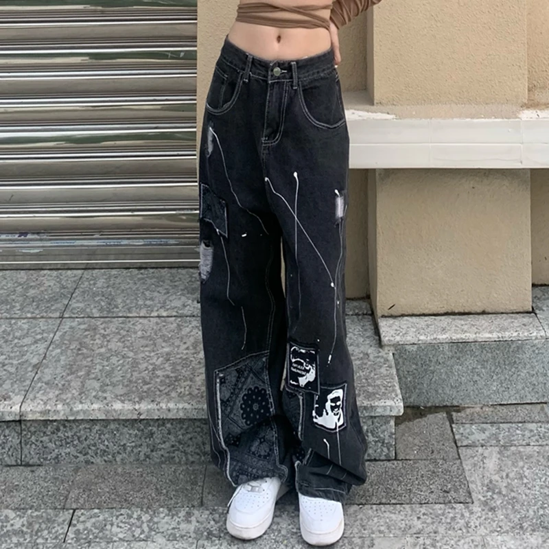 Patchwork Jeans Women Vintage Streetwear y2k Baggy Wide Leg Jeans Female Loose High Waist Ripped Jeans For Womens Trousers Demin
Patchwork Jeans Women Vintage Streetwear y2k Baggy Wide Leg Jeans Female Loose High Waist Ripped Jeans For Womens Trousers Demin