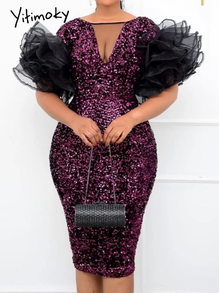 Yitimoky Women Shiny Velvet Sequins Bodycon Dresses Glitter Gauze Tulle V Neck Butterfly Sleeves Splice Party Evening Date Gown
Yitimoky Women Shiny Velvet Sequins Bodycon Dresses Glitter Gauze Tulle V Neck Butterfly Sleeves Splice Party Evening Date Gown