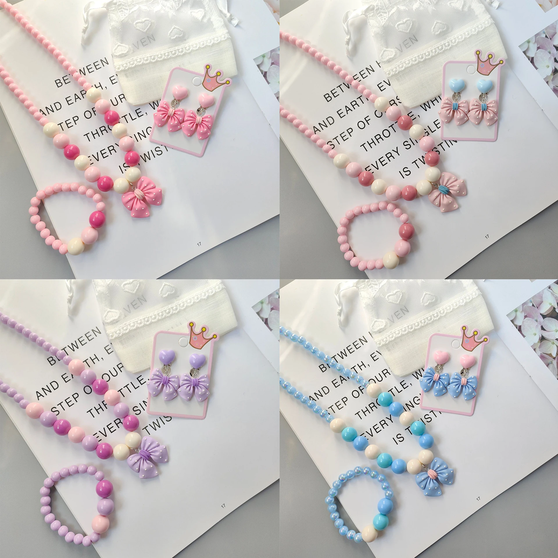Pink Blue Beads Jewelry Cute Bow Knot Pendat Necklace Bracelet Earring For Children Girls Party Jewelry Set
Pink Blue Beads Jewelry Cute Bow Knot Pendat Necklace Bracelet Earring For Children Girls Party Jewelry Set