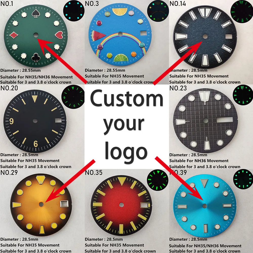 NH35 Nh36 Dial Automatic Movement Watch Parts 28.5mm 29mm Luminous Watch Mod Sterile Dial ForWatch Accessories No.1-97
NH35 Nh36 Dial Automatic Movement Watch Parts 28.5mm 29mm Luminous Watch Mod Sterile Dial ForWatch Accessories No.1-97