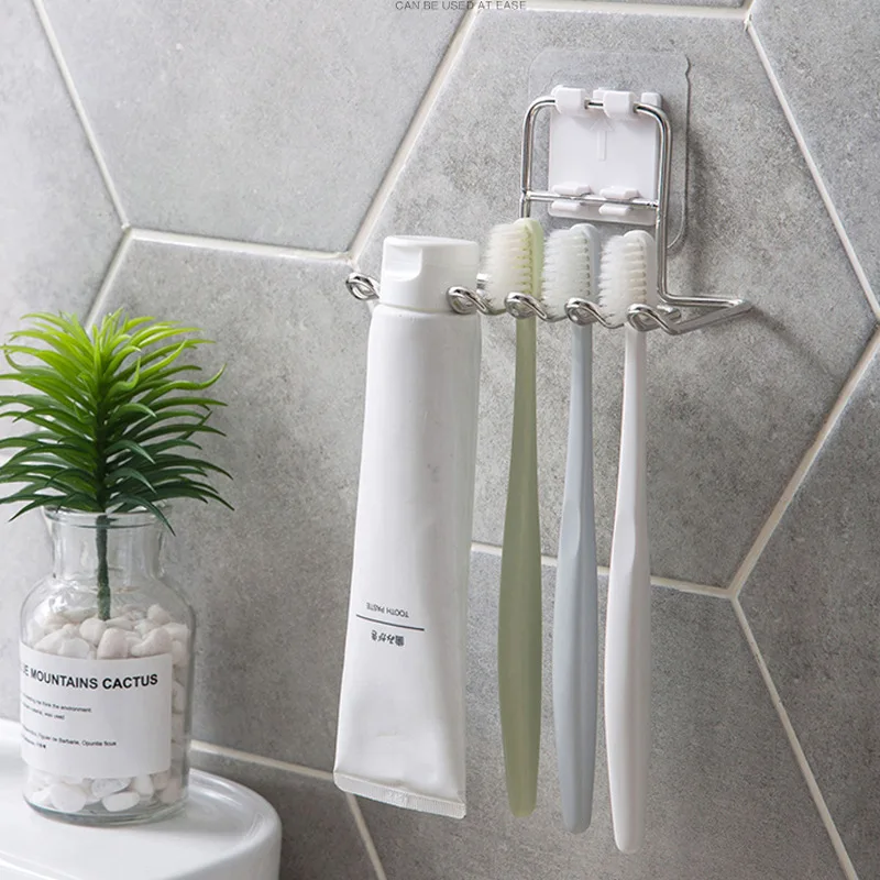 

Stainless Steel Toothbrush Holder Wall Mounted Bathroom Tooth Brush Toothpaste Razor Organizers Stand Bathroom Accessories