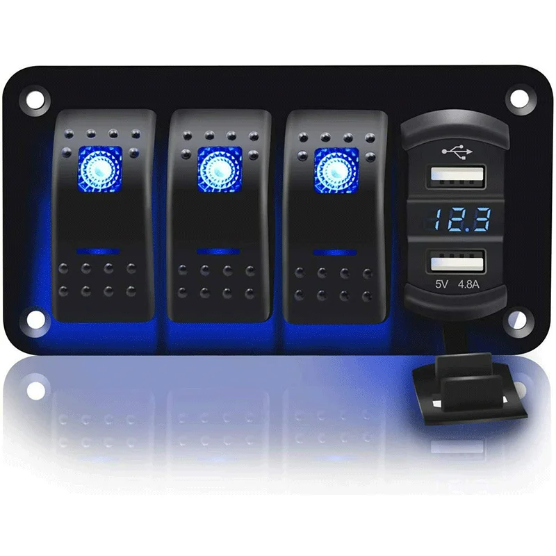 Car Boat Marine RV Truck LED Waterproof Toggle Rocker Switch Panel with Dual Usb Charger With Voltmeter Marine 12V Voltmeter
Car Boat Marine RV Truck LED Waterproof Toggle Rocker Switch Panel with Dual Usb Charger With Voltmeter Marine 12V Voltmeter