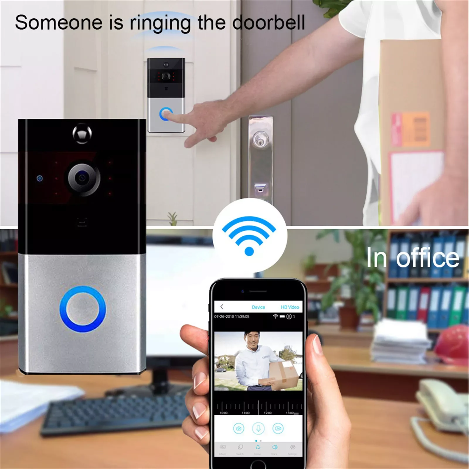 

Умные домашние устройства, работающие с видеозвонком, умный беспроводной HD Wi-Fi дверной звонок Secur, беспроводная домашняя камера 720P, дверной ...